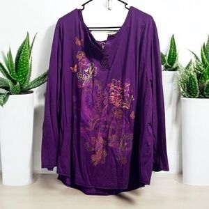 Just My Size Purple Graphic Relaxed Blouse